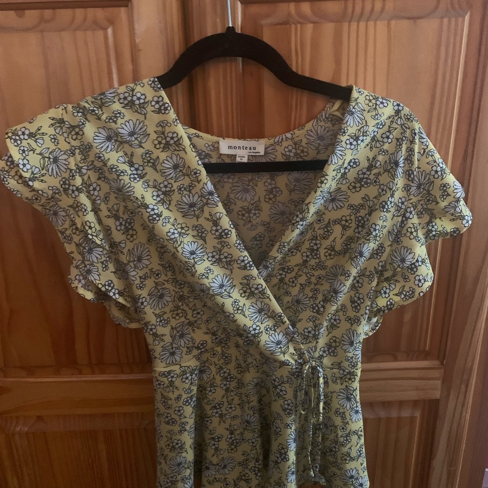 Yellow Floral Monteau Cross over blouse